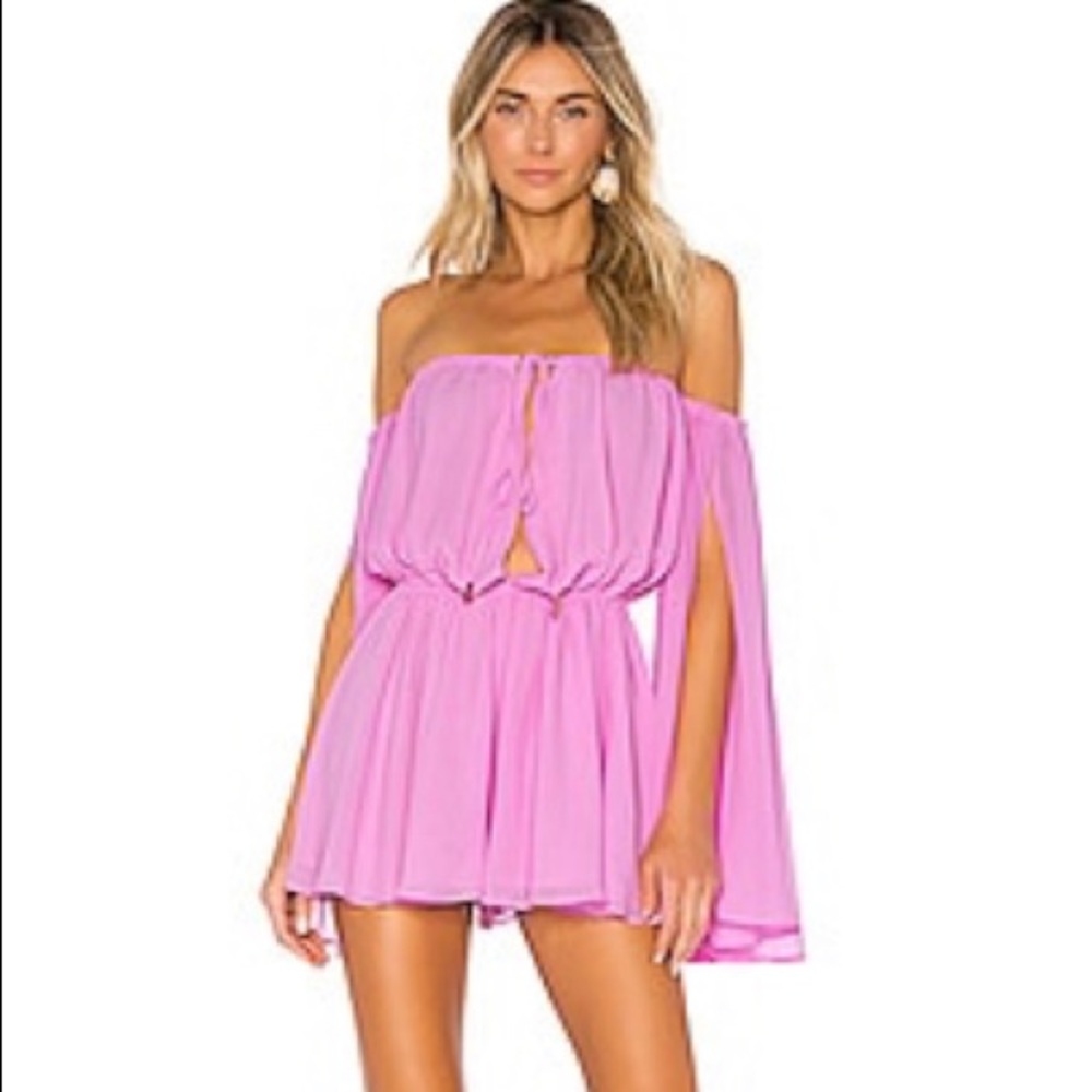 Michael Costello Pink Off-Shoulder Romper Jumpsuit